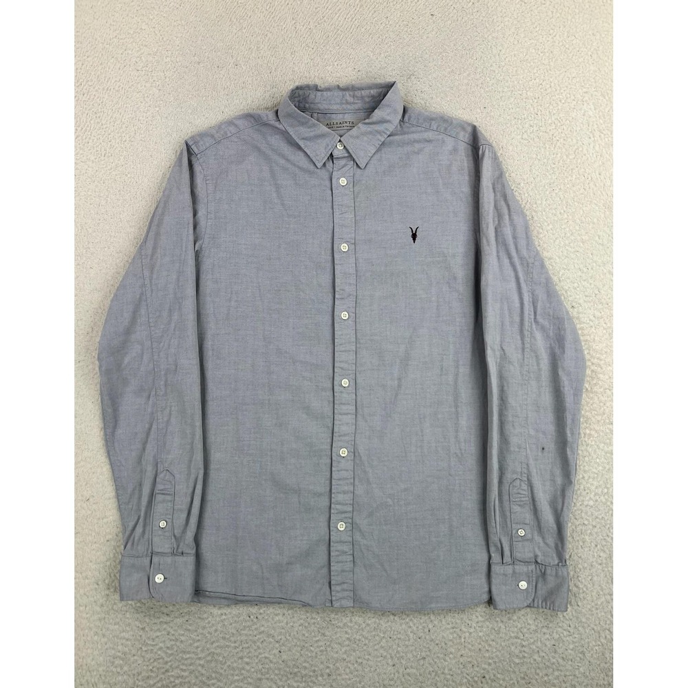 AllSaints Shirt Men's Large Blue Chambray Redondo LS Button Up Cotton Casual